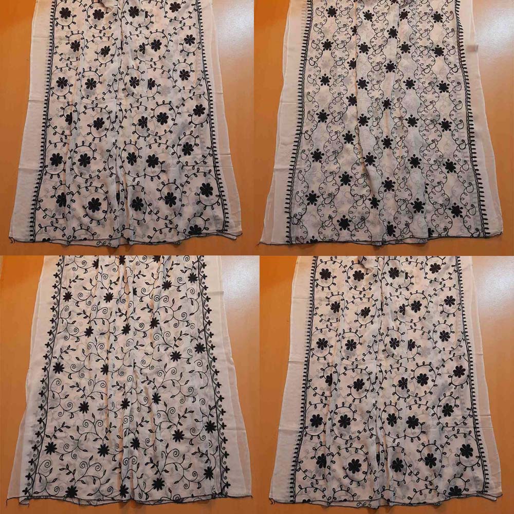 Embroided Chiffon Dupatta - White / Black