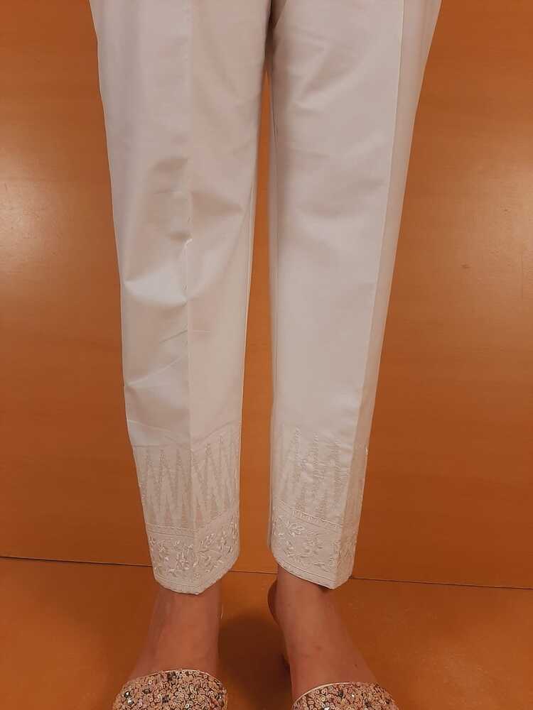 Embroided Cotton Trouser - White - PT05