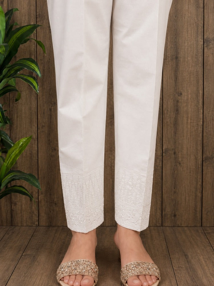 Embroided Cotton Trouser - White - PT05