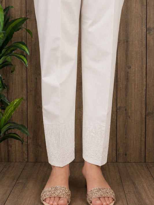 Embroided Cotton Trouser - White - PT05