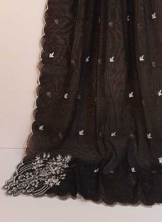 Embroided Khaadi Net Dupatta - Black - ZD425