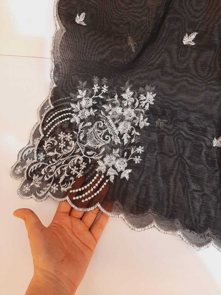 Embroided Khaadi Net Dupatta - Black - ZD425