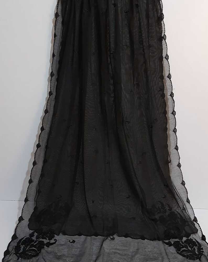 Embroided Khaadi Net Dupatta - Black - ZD813
