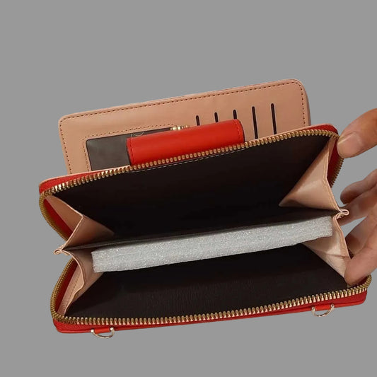 Embroided Leather Wallet - Red - W10