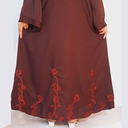 embroided maxi style nidah abaya maroon