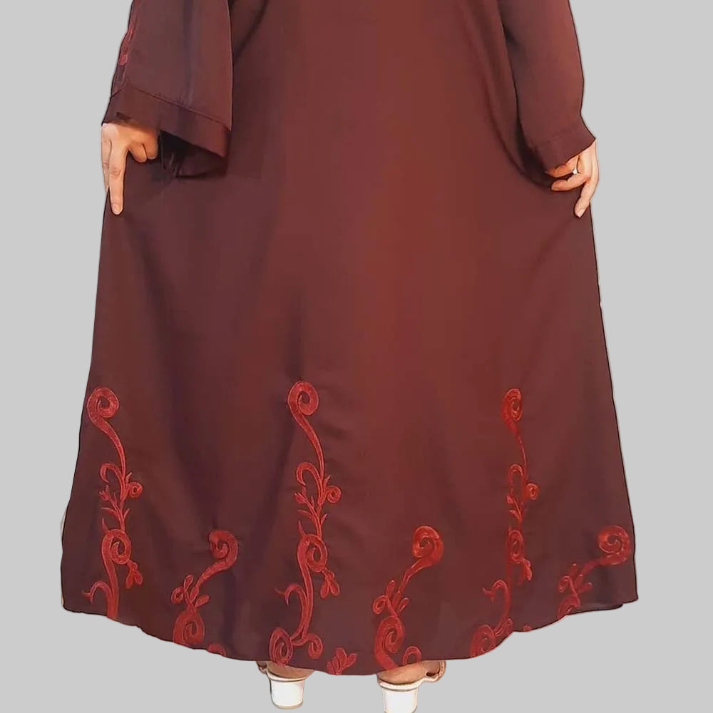 embroided maxi style nidah abaya maroon