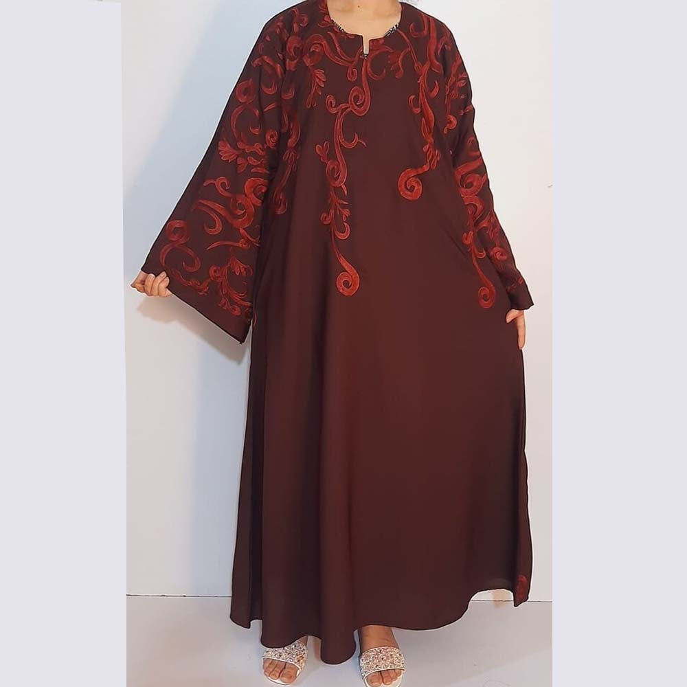 embroided maxi style nidah abaya maroon