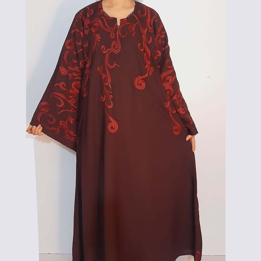 embroided maxi style nidah abaya maroon