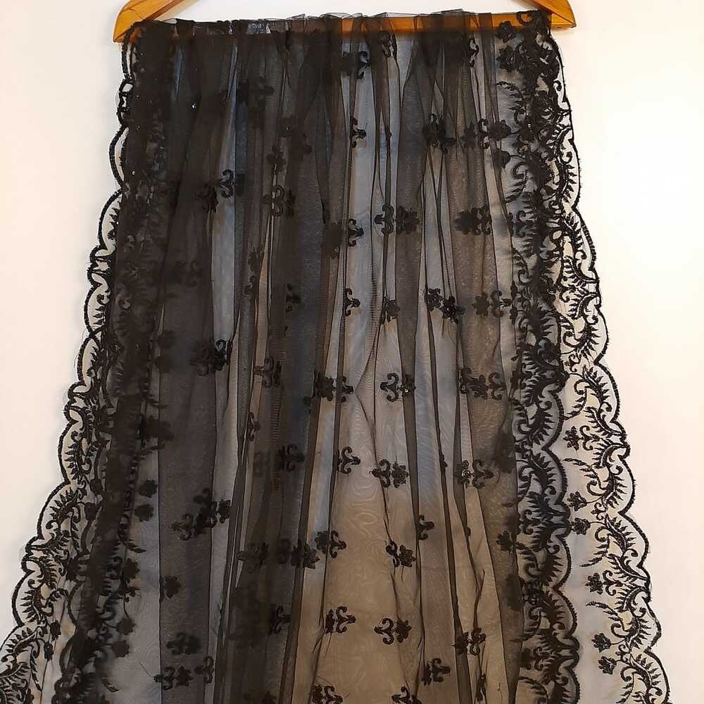 Embroided Net Dupatta - Black - ZD1121