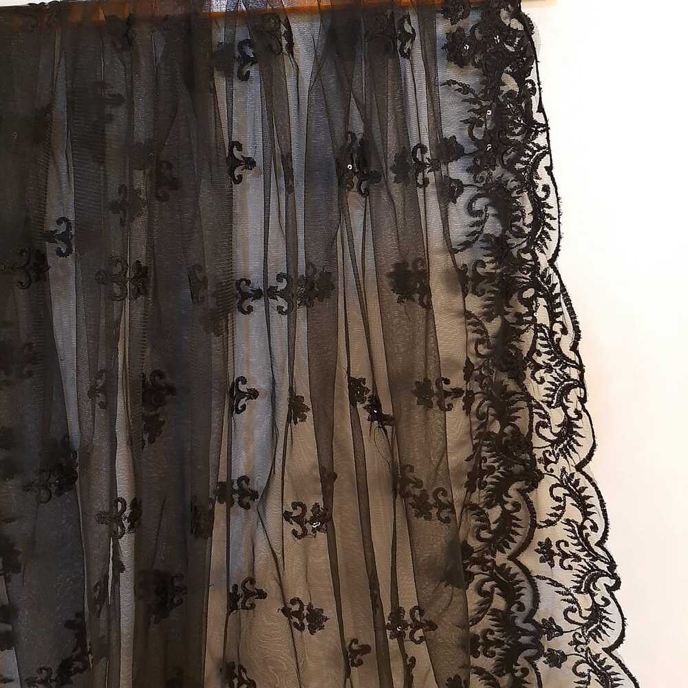 Embroided Net Dupatta - Black - ZD1121