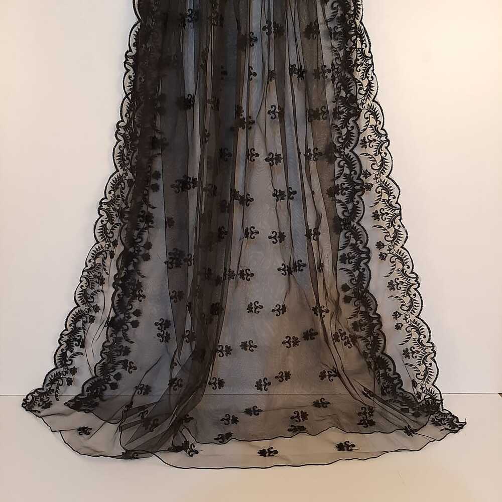 Embroided Net Dupatta - Black - ZD1121