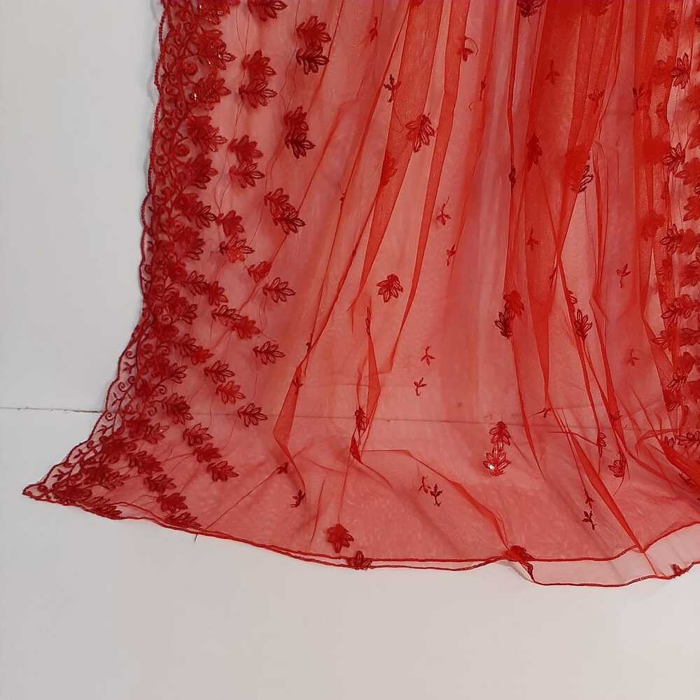 Embroided Net Dupatta - Red - ZD73