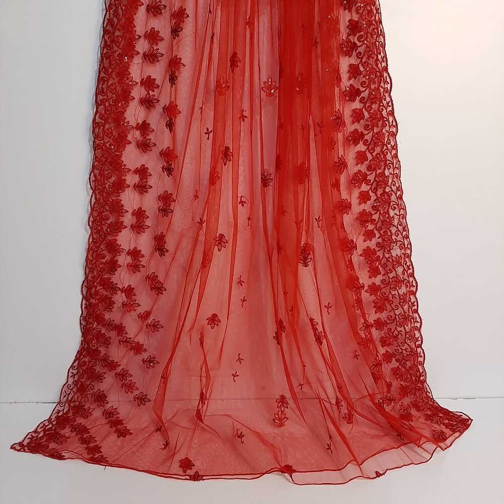 Embroided Net Dupatta - Red - ZD73