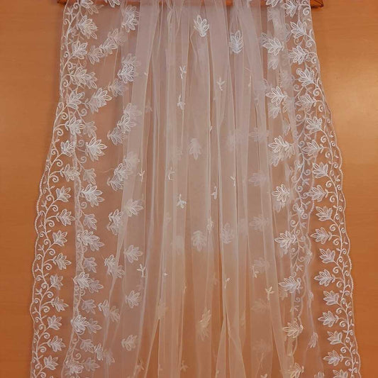 Embroided Net Dupatta - White - ZD1121