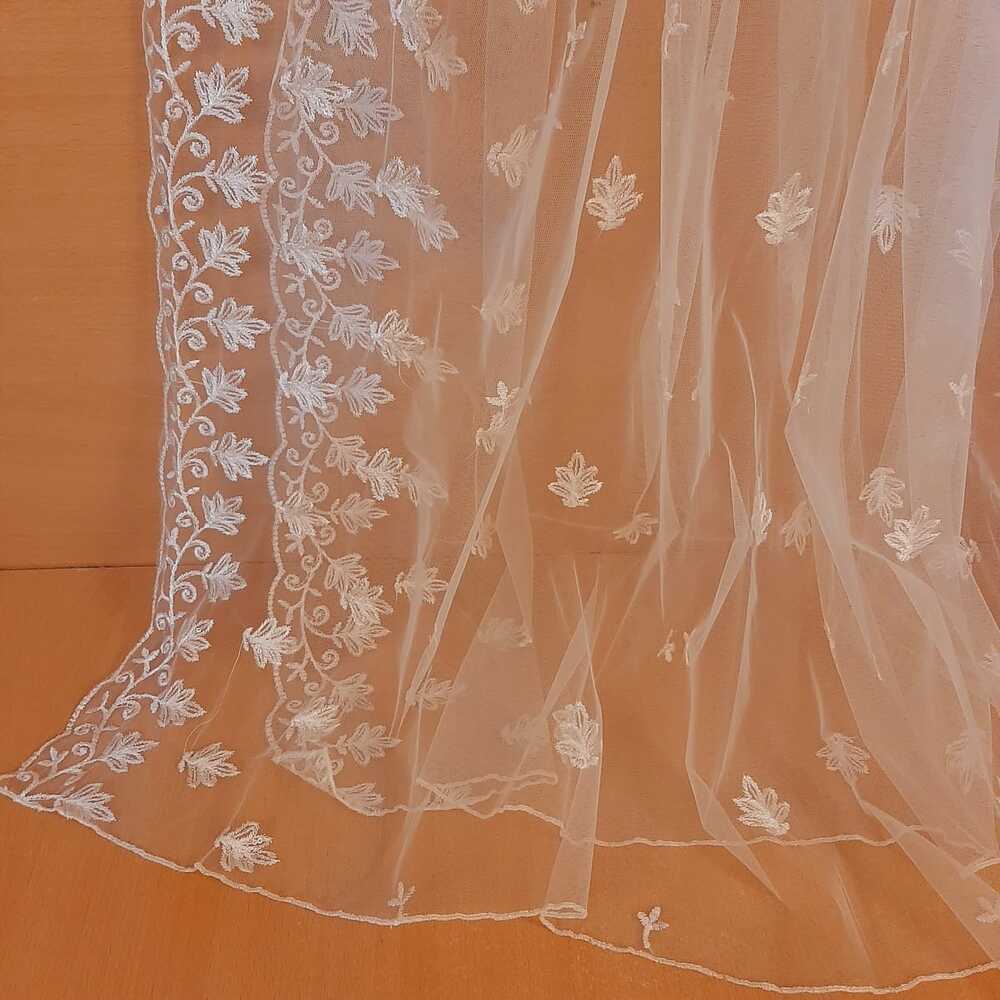 Embroided Net Dupatta - White - ZD1121