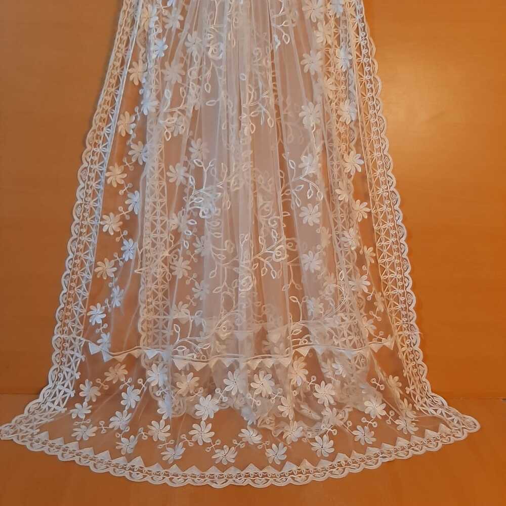 Embroided Net Dupatta Dyeable - White - ZD51