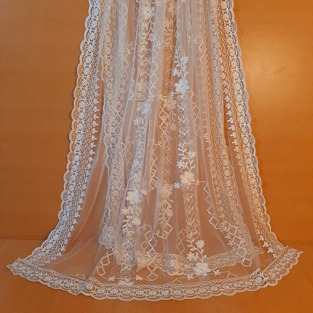 Embroided Net Dupatta Dyeable - White - ZD51
