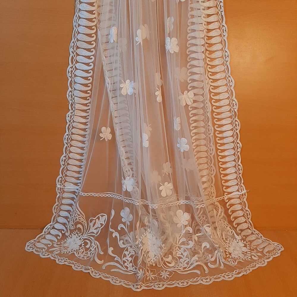 Embroided Net Dupatta Dyeable - White - ZD51