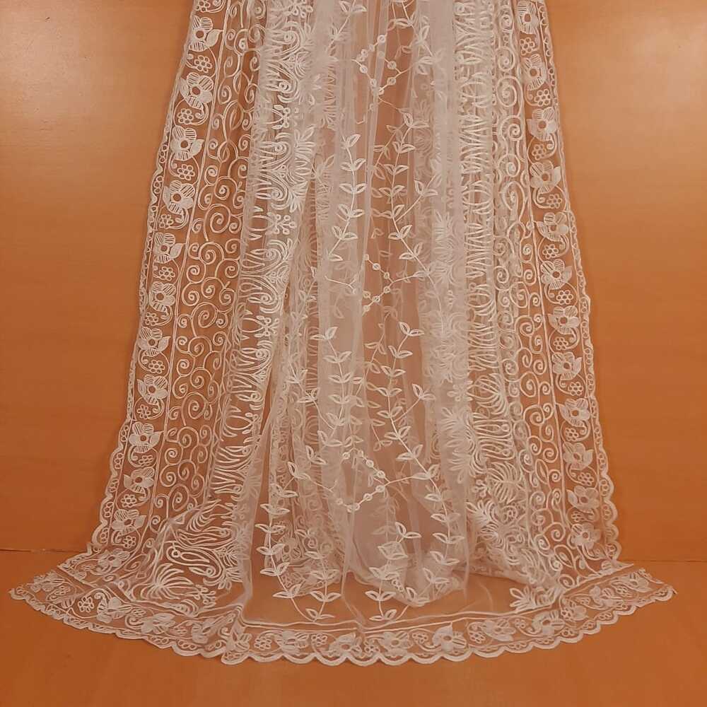 Embroidered Net Dupatta Dyeable - White - ZD51