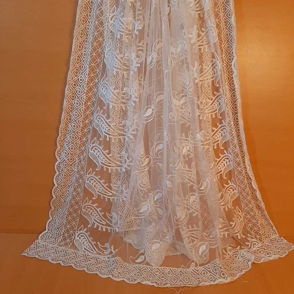 Embroided Net Dupatta Dyeable - White - ZD51