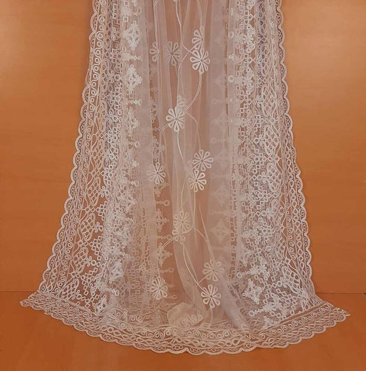 Embroided Net Dupatta Dyeable - White - ZD51