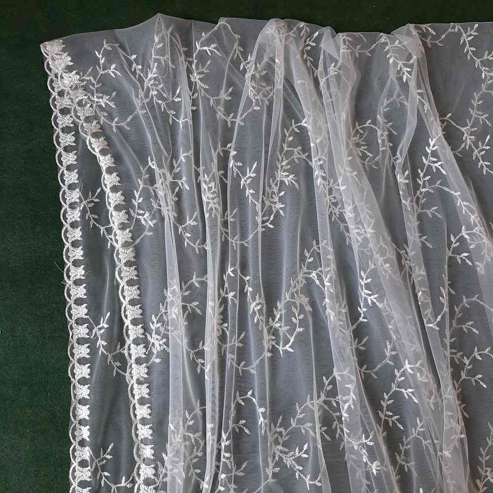 embroided net dupatta white