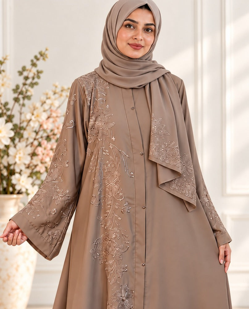 Embroided - Nidah Abaya With Scarf - BGA30
