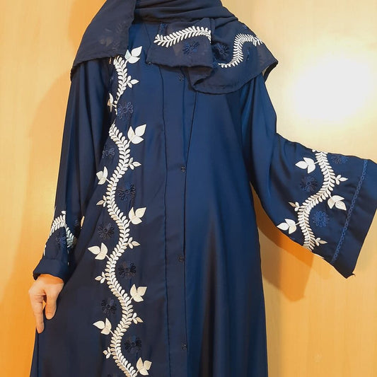 Embroided - Nidah Abaya With Scarf - Navy - BGA07