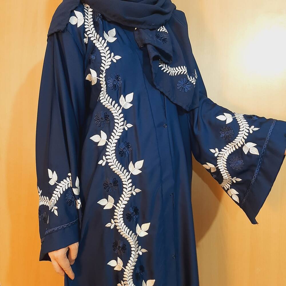 Embroided - Nidah Abaya With Scarf - Navy - BGA07