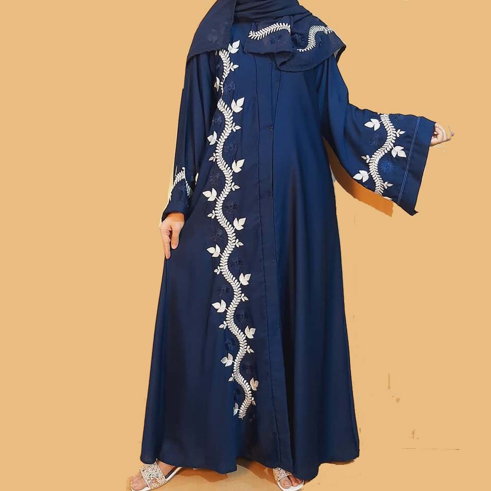 Embroided - Nidah Abaya With Scarf - Navy - BGA07