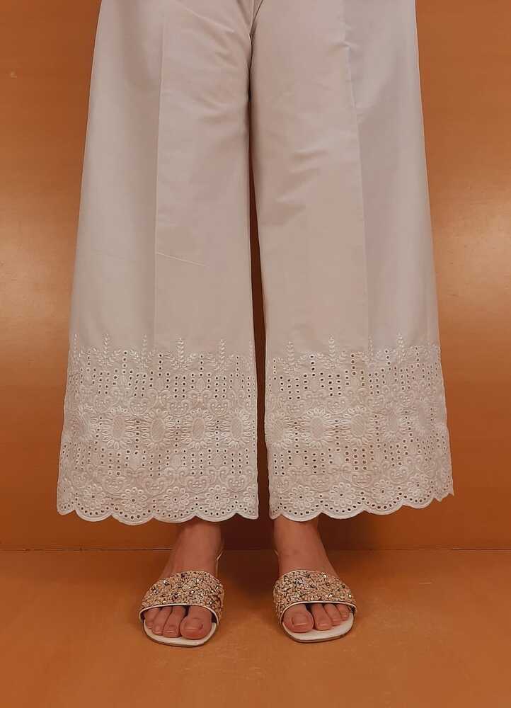 Embroided strechable Palazo - White - ZT346