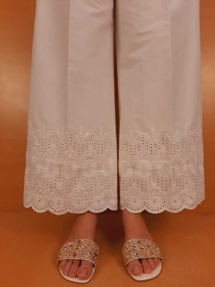 Embroided strechable Palazo - White - ZT346