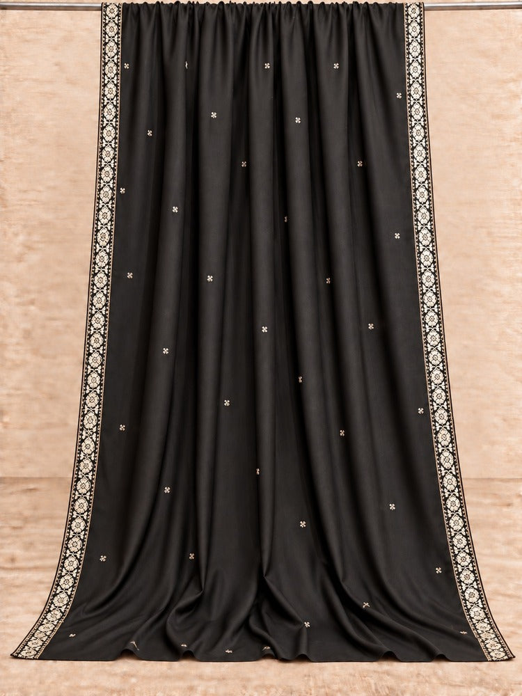 Embroided Swiss Lawn Chaddar Shawl - Black - SH58