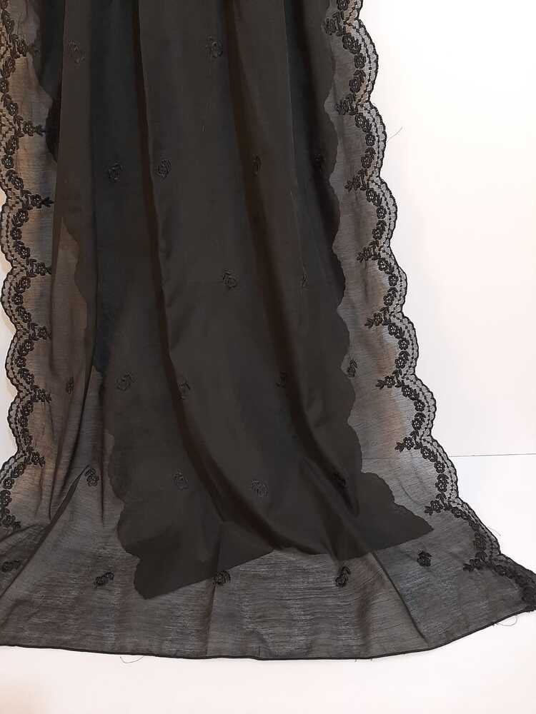 Embroided Voile lawn Dupatta - Black - LG04