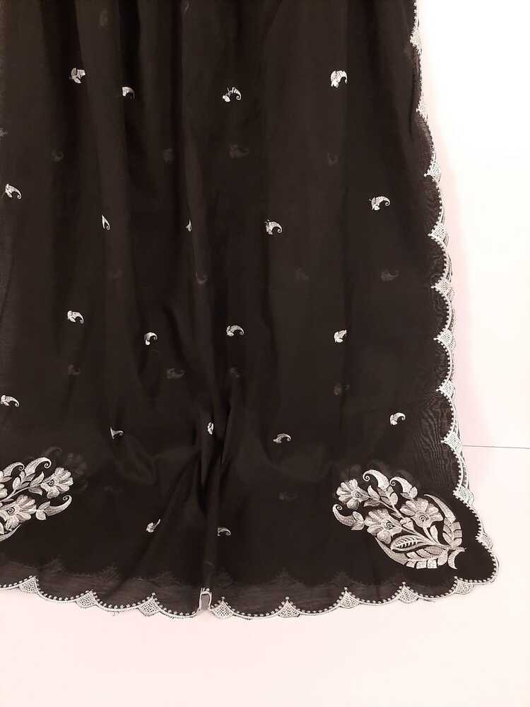 Embroided Voile Lawn Dupatta - Black - ZD207