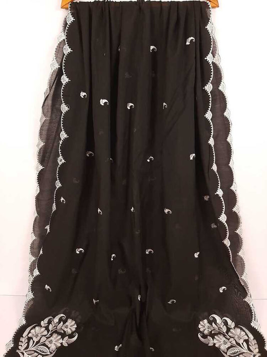 Embroided Voile Lawn Dupatta - Black - ZD207