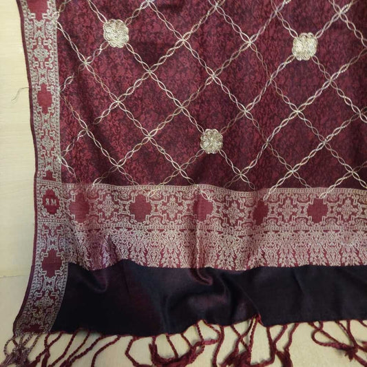 Embroided - Winter Shawl - Large Acrylic Wool - Maroon - ZSH194