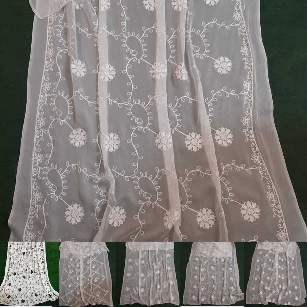 Embroided Chiffon Dupatta - Dyeable - White