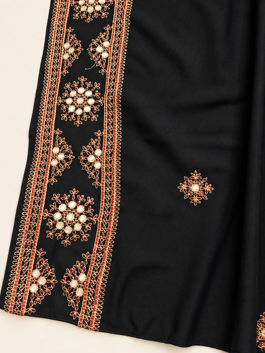 Embroidered Black chadar on Beige Backdrop