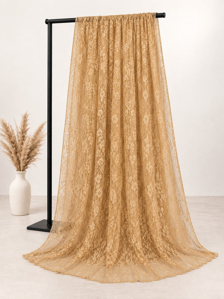 Floral Net Dupatta - Beige - ZD421