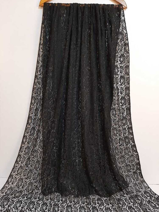 Floral Net Dupatta - Black - ZD825