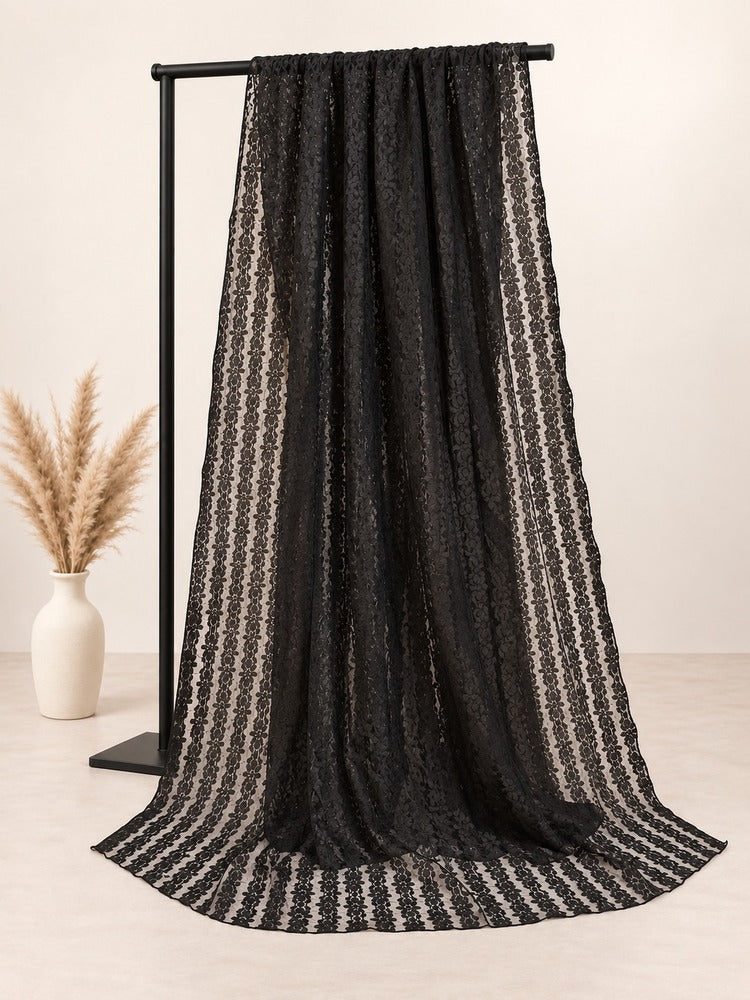 Floral Net Dupatta - Black - ZD895