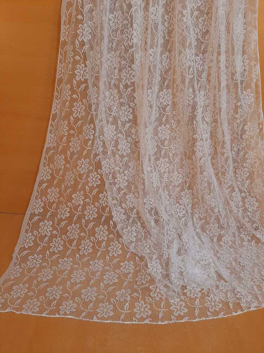 Floral Net Dupatta White - ZD38
