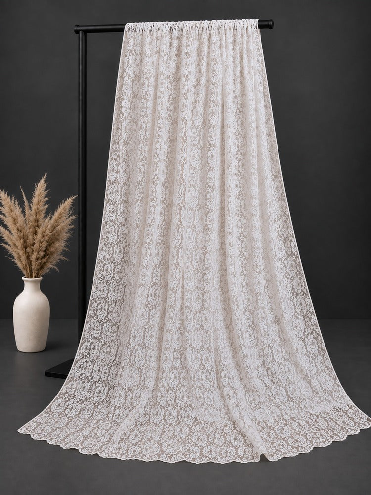 Floral Net Dupatta - White - ZD617