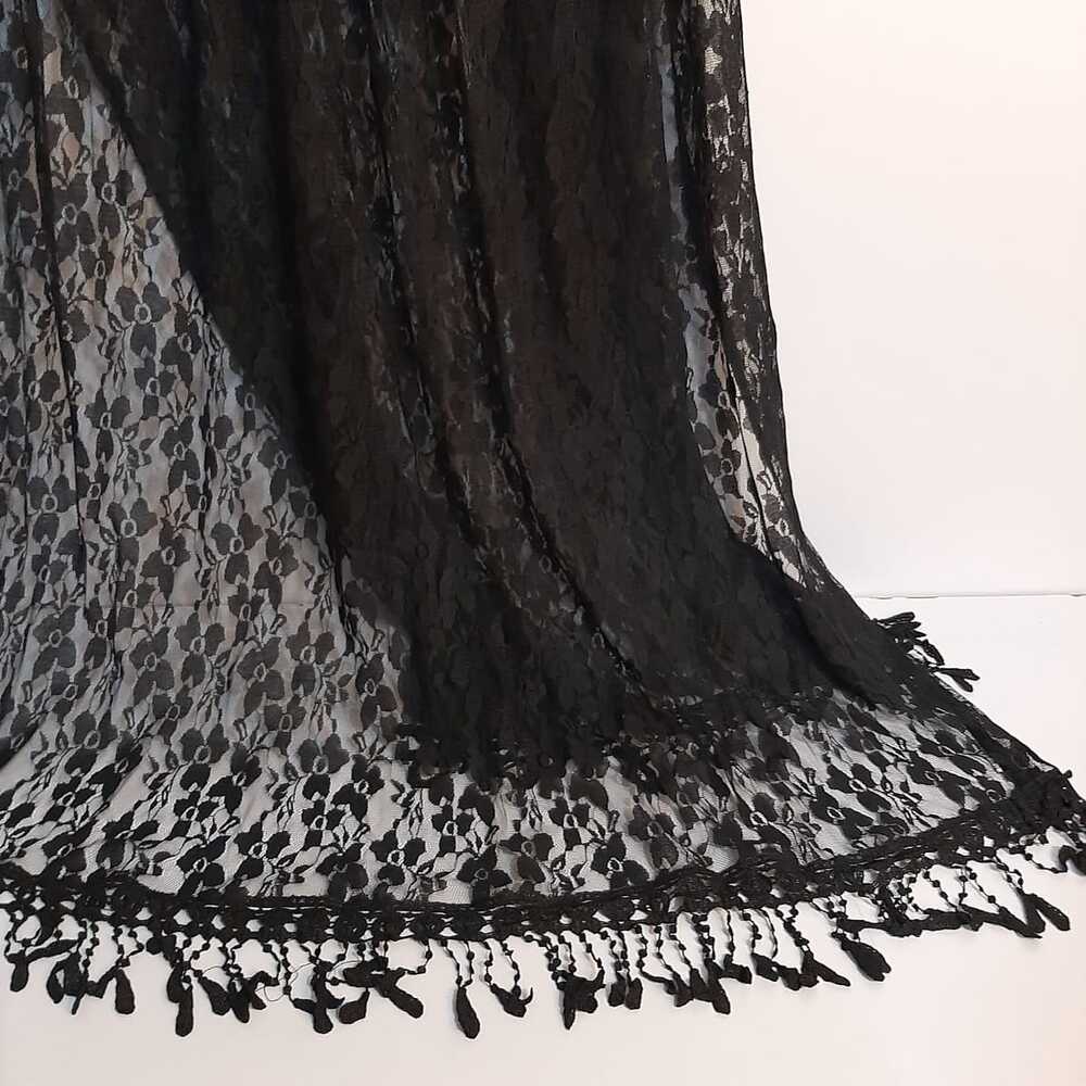 Floral Net Dupatta With Lace - Black - ZD103