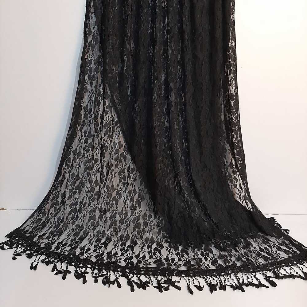 Floral Net Dupatta With Lace - Black - ZD103