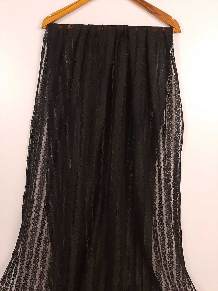 Floral Net Dupatta With Lace - Black - ZD78