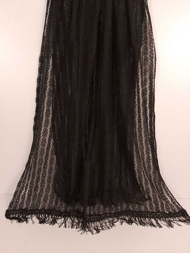 Floral Net Dupatta With Lace - Black - ZD78