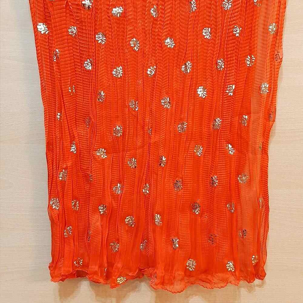 orange foil print dupatta in chiffon