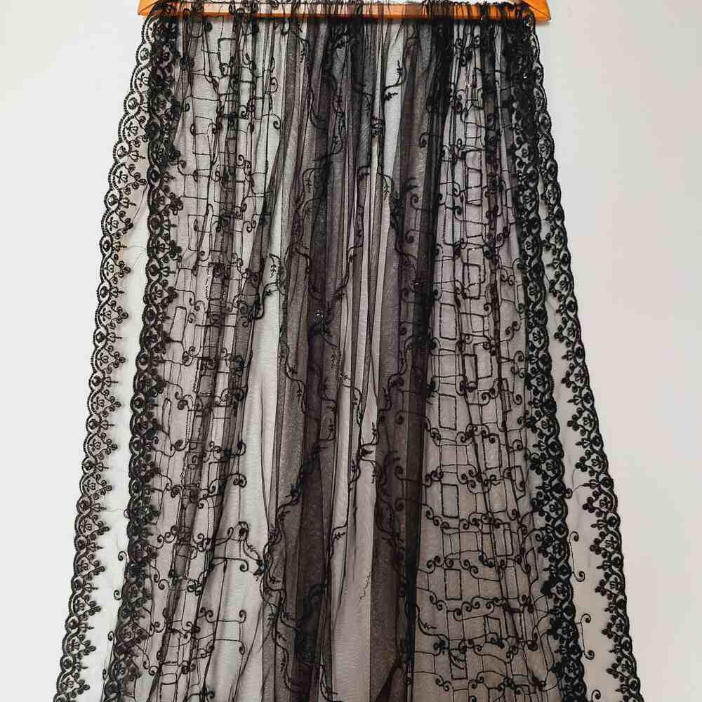 embroided net dupatta black